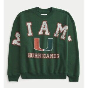 Sz M Hollister Boxy University of Miami Hurricanes Graphic Crew Sweatshirt Green